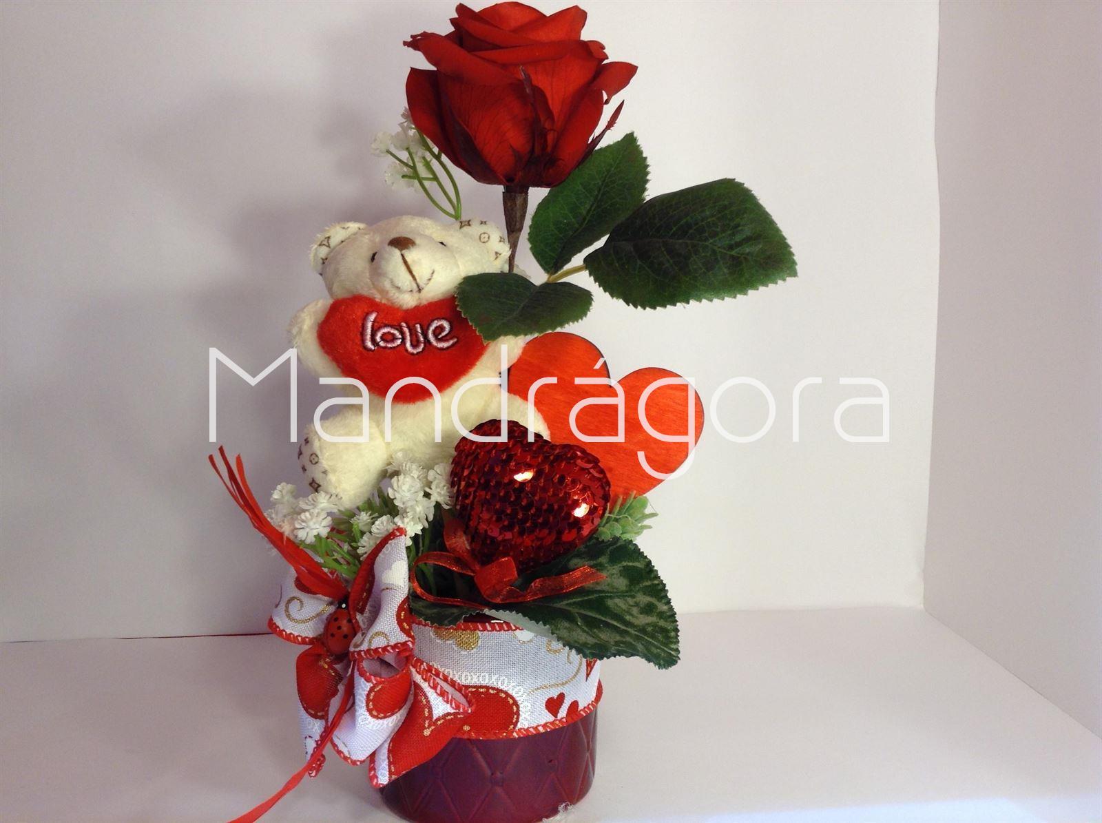 Rosa roja eterna con peluche - Imagen 1